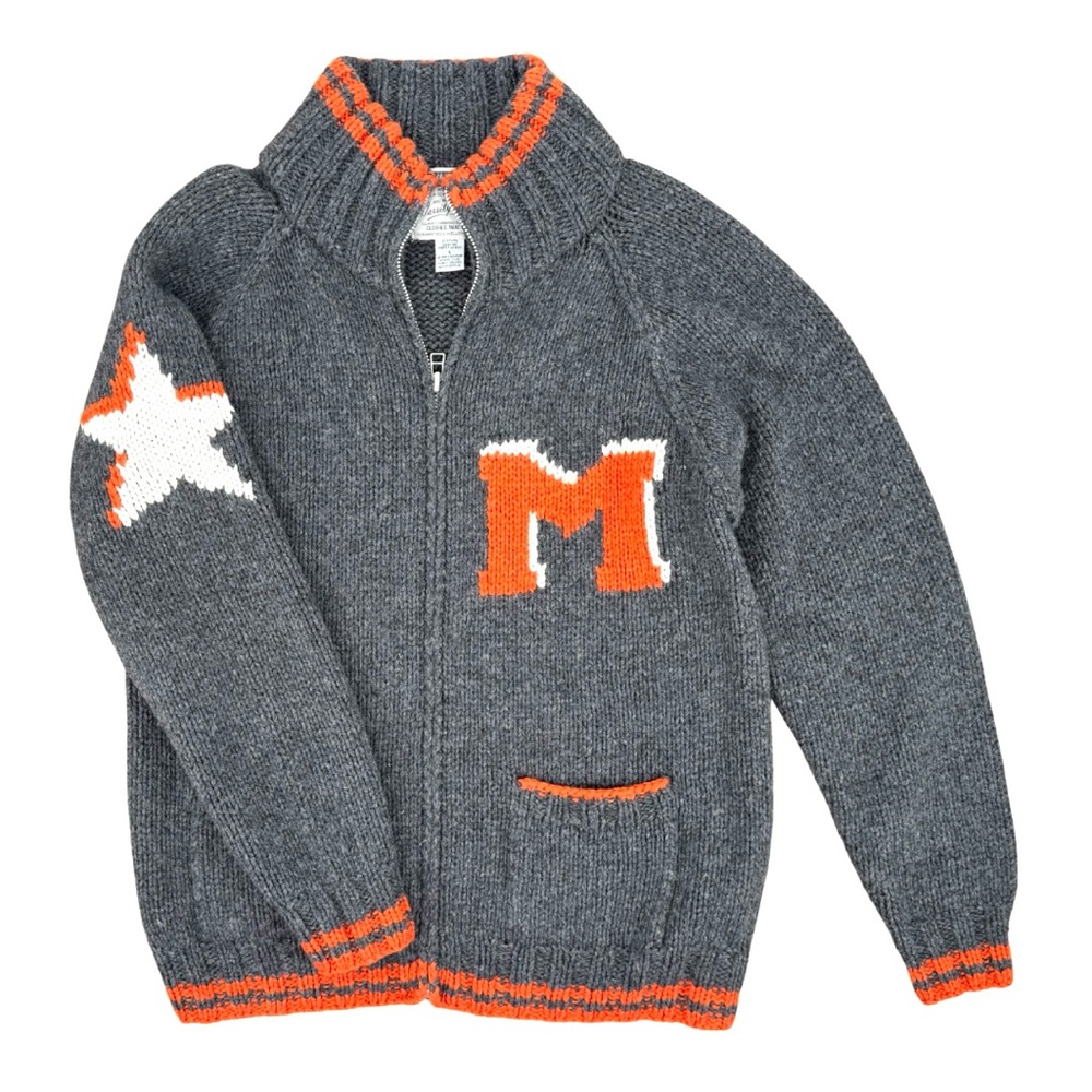Varsity Club Full-Zip Varsity Cardigan Sweater Jacket‎ Gray Orange Large Pockets